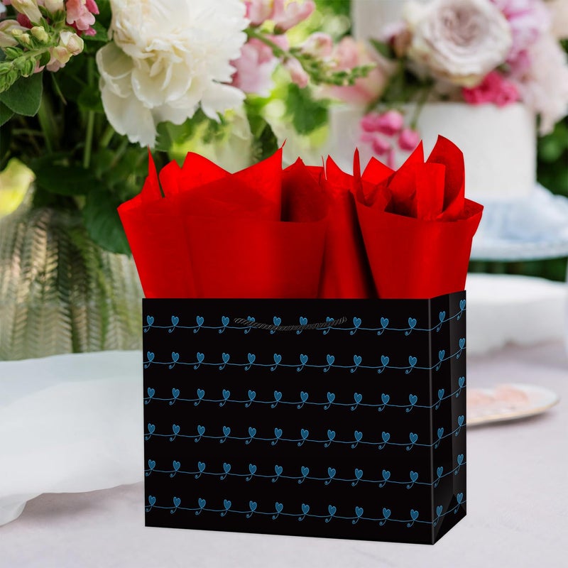 Linelglobal Black Gift Bag with Heart-Shaped Iines Comes with Tissues, Card, Envelope, Label and A Cute Sticker for Gathering, Garty, Gift-giving, Valentine's Day - Image 5