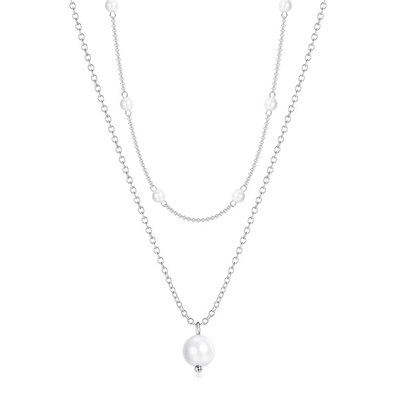 TEN MIRO Imitation Pearl Necklaces for Women Trendy, DaintySilver Plated Layered Necklaces for Women Silver Plated Necklace Stack Layering Imitation Pearl Choker Necklace Stackable Jewelry Gifts - Image 1
