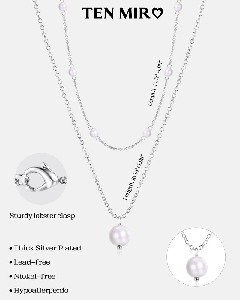 TEN MIRO Imitation Pearl Necklaces for Women Trendy, DaintySilver Plated Layered Necklaces for Women Silver Plated Necklace Stack Layering Imitation Pearl Choker Necklace Stackable Jewelry Gifts - Image 5