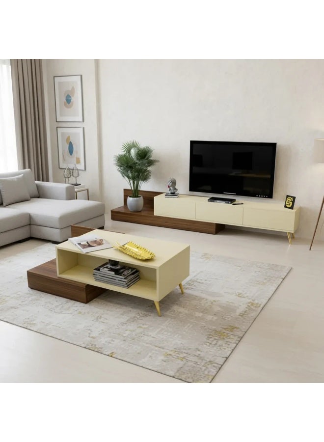 Stylish Home Modern Brown and Beige TV & Coffee Table Set - SH55 - Image 1