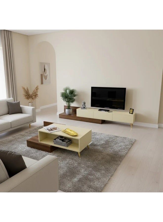 Stylish Home Modern Brown and Beige TV & Coffee Table Set - SH55 - Image 2
