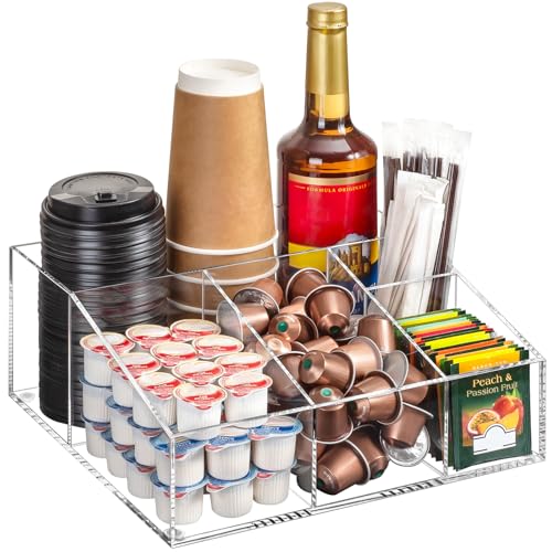 BEYGORM Acrylic Coffee Bar Station Organizer for Countertop,Office Breakroom Clear Snack Tea Storage Accessories Holder for Kcup Pod Condiment Cup Sugar Creamer Syrup, Coffee Gift for Coffee Lovers - Image 1
