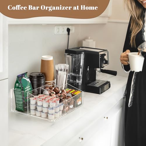 BEYGORM Acrylic Coffee Bar Station Organizer for Countertop,Office Breakroom Clear Snack Tea Storage Accessories Holder for Kcup Pod Condiment Cup Sugar Creamer Syrup, Coffee Gift for Coffee Lovers - Image 5