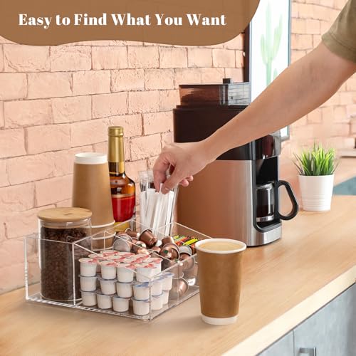 BEYGORM Acrylic Coffee Bar Station Organizer for Countertop,Office Breakroom Clear Snack Tea Storage Accessories Holder for Kcup Pod Condiment Cup Sugar Creamer Syrup, Coffee Gift for Coffee Lovers - Image 4