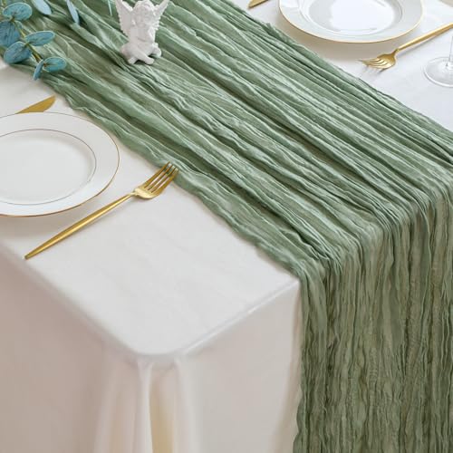 Sioloc 1 Pack Sage Green Cheesecloth Table Runner Fall Autumn Decor for Home 10ft Table Cloth for Tea Wedding Birthday Party Baby Bridal Shower Halloween Thanksgiving - Image 5