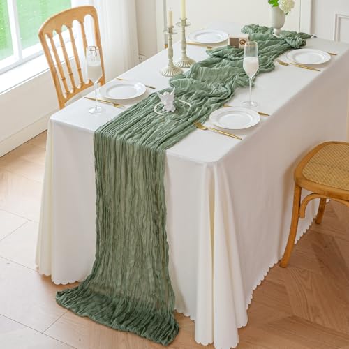 Sioloc 1 Pack Sage Green Cheesecloth Table Runner Fall Autumn Decor for Home 10ft Table Cloth for Tea Wedding Birthday Party Baby Bridal Shower Halloween Thanksgiving - Image 3