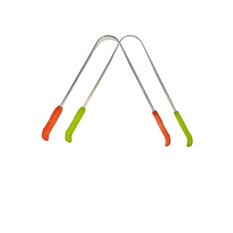 PMK E Store Stainless Steel Tongue Cleaner - Plastic Handled, Flexible Design for Adults and Children (Pack of 2)