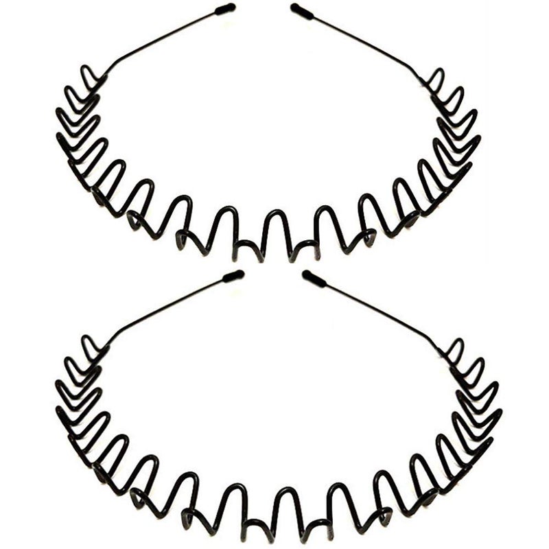 WantGor Metal Headbands 2 Pack Fashion Unisex Black Hairband Spring Wave Non Slip Sports Headwear Hair Hoop Hair Accessories 2 Pack