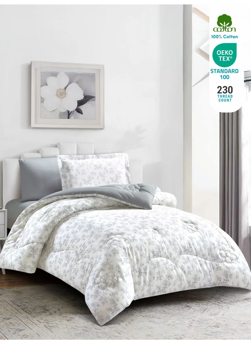 Donetella Cotton 4-Piece Single Comforter Bedding Set Fits 140x200 cm – 350 GSM Filling with Fitted Sheet, Pillow Shams & Pillowcases, Stylish Printed Elegance