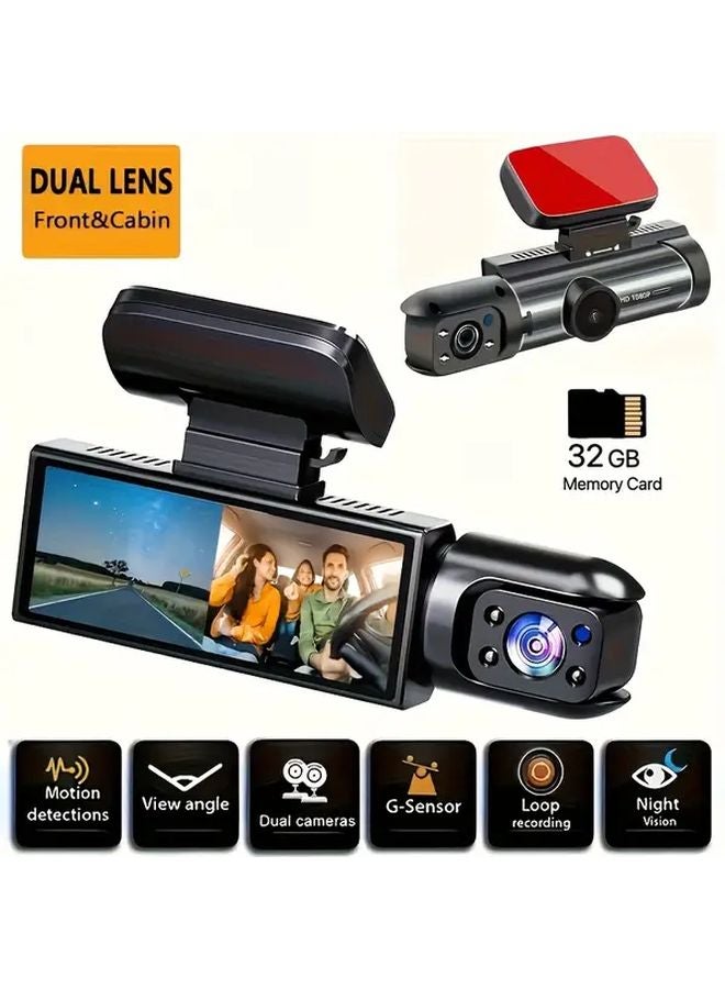 Dual Lens Dash Cam Front Interior 1080P HD Night Vision G Sensor 32GB Card - Image 1