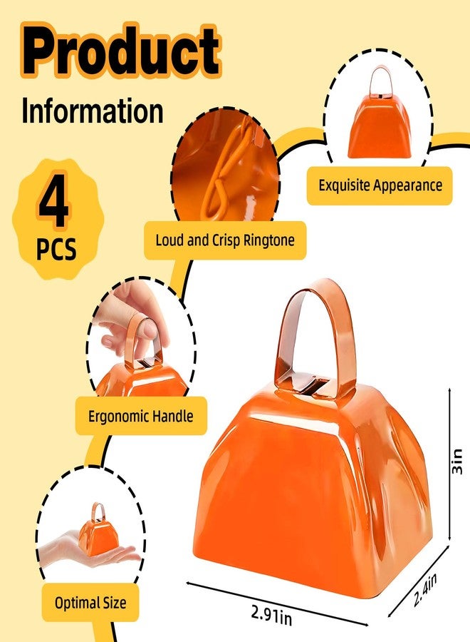 Hongdouo 6PCS Metal Cow Bells Noisemakers, 3 Inch Loud Cow Bell Noise Makers for Sporting Events Party Favors with Handles, Great for Football Competitions, Sports Games, Celebration Parties (Orange) - Image 4