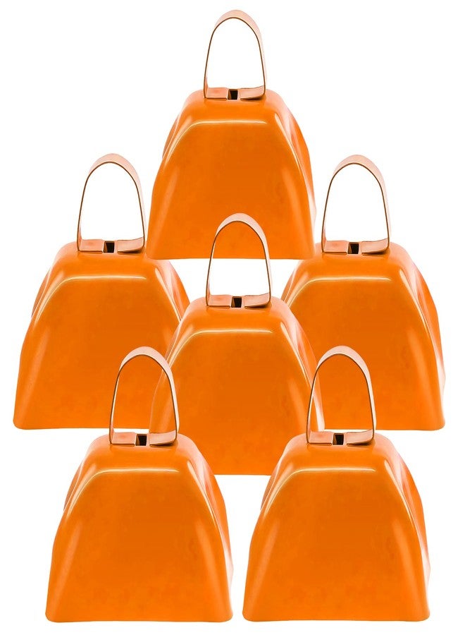 Hongdouo 6PCS Metal Cow Bells Noisemakers, 3 Inch Loud Cow Bell Noise Makers for Sporting Events Party Favors with Handles, Great for Football Competitions, Sports Games, Celebration Parties (Orange) - Image 1