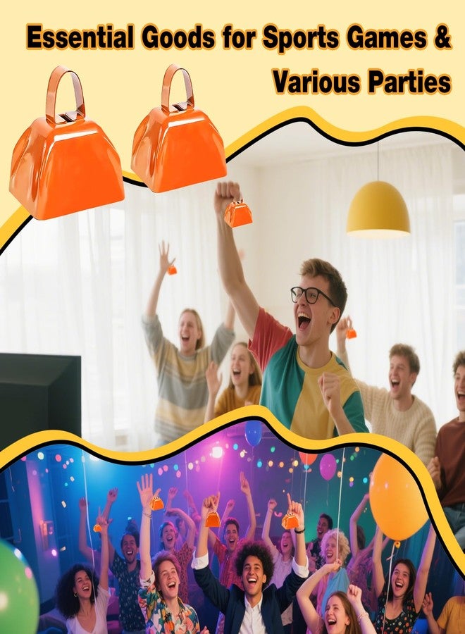 Hongdouo 6PCS Metal Cow Bells Noisemakers, 3 Inch Loud Cow Bell Noise Makers for Sporting Events Party Favors with Handles, Great for Football Competitions, Sports Games, Celebration Parties (Orange) - Image 3