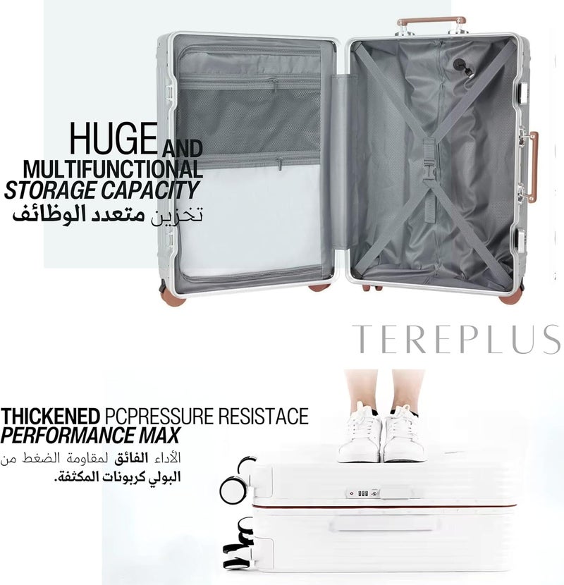 TEREPLUS® Check-In 24-inch Luggage Travel Suitcase with Aluminium Frame Zipperless Cup Holder USB Port Charging Lightweight Silent Wheels Cabin Bag Amby2 (Black & Mocha, 24-inch) - Image 5
