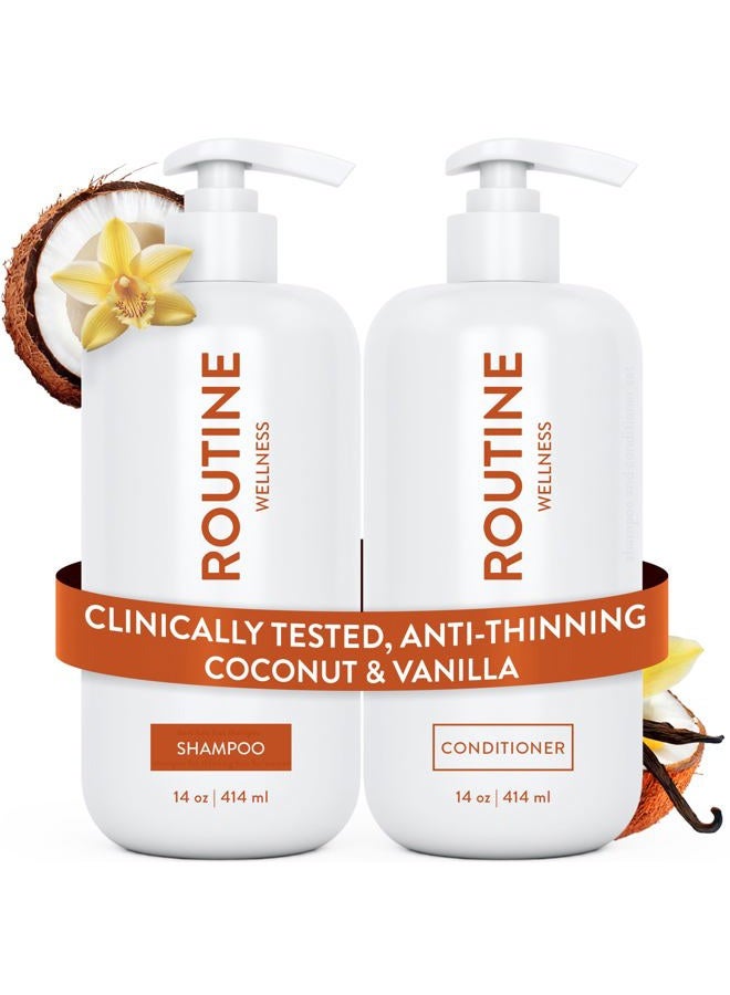 Routine Wellness Anti-Thinning Shampoo and Conditioner Set for Thinning Hair - Biotin DHT Blocker Women & Men - Color Safe Shampoo for Hair Loss & Healthier Hair - Coconut & Vanilla (Pack of 2) - Image 1