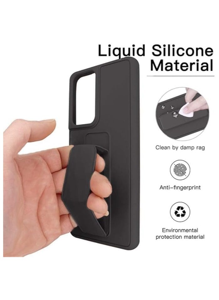 Samsung Galaxy S25 Ultra Case Cover Magnetic Car Mount Kickstand & Holder, Premium Silicone Vertical & Horizontal Hand Strap and Grip with Multi Stand for Samsung Galaxy S25 Ultra (Black)