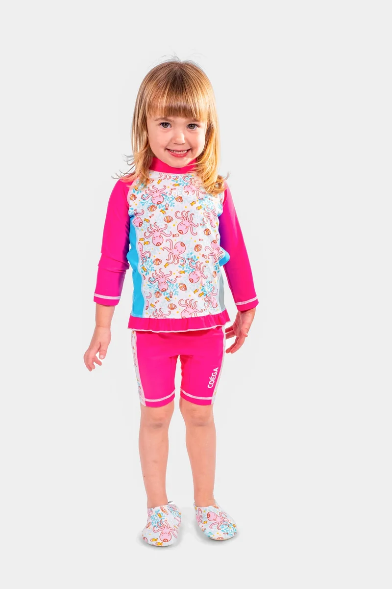 COEGA Two piece Suit with Zip & Frill-Long Sleeve Baby Girls Sz12M- Pink Octopus