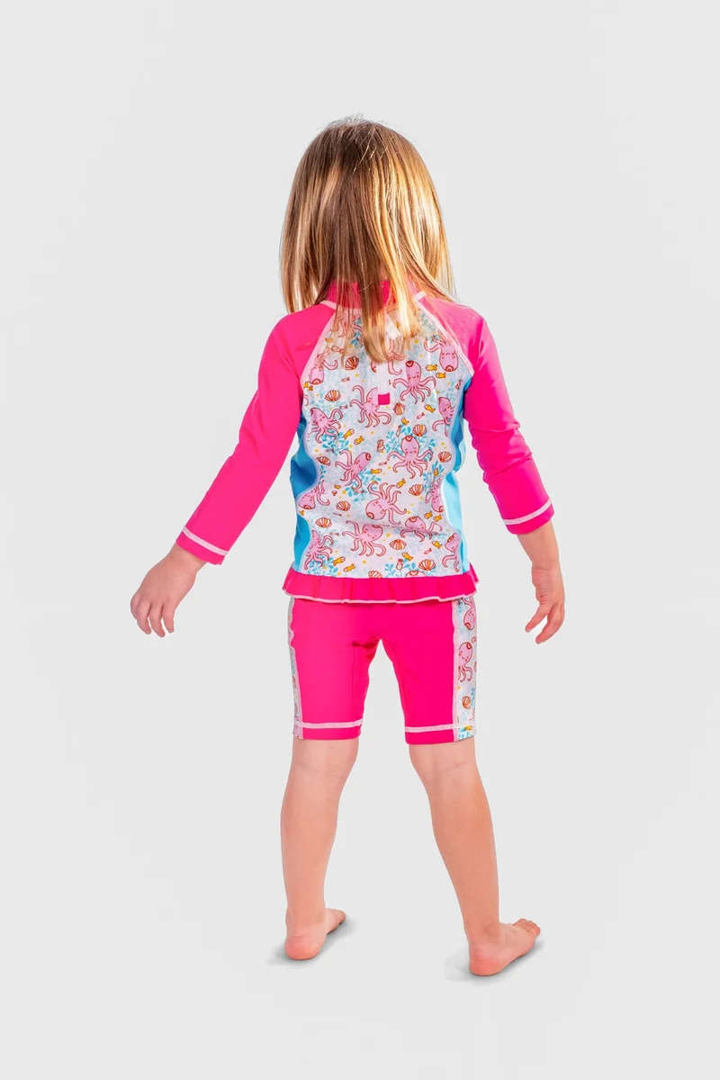 COEGA SUNWEAR  COEGA Two piece Suit with Zip & Frill-Long Sleeve Baby Girls Sz12M- Pink Octopus for Kids | Best Price UAE