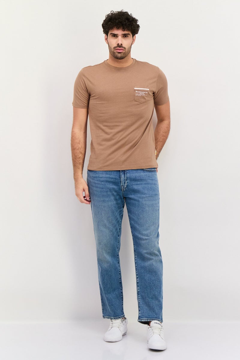 Gazzarrini Men Round Neck Graphic Print Short Sleeves T-shirt, Tan - Image 2