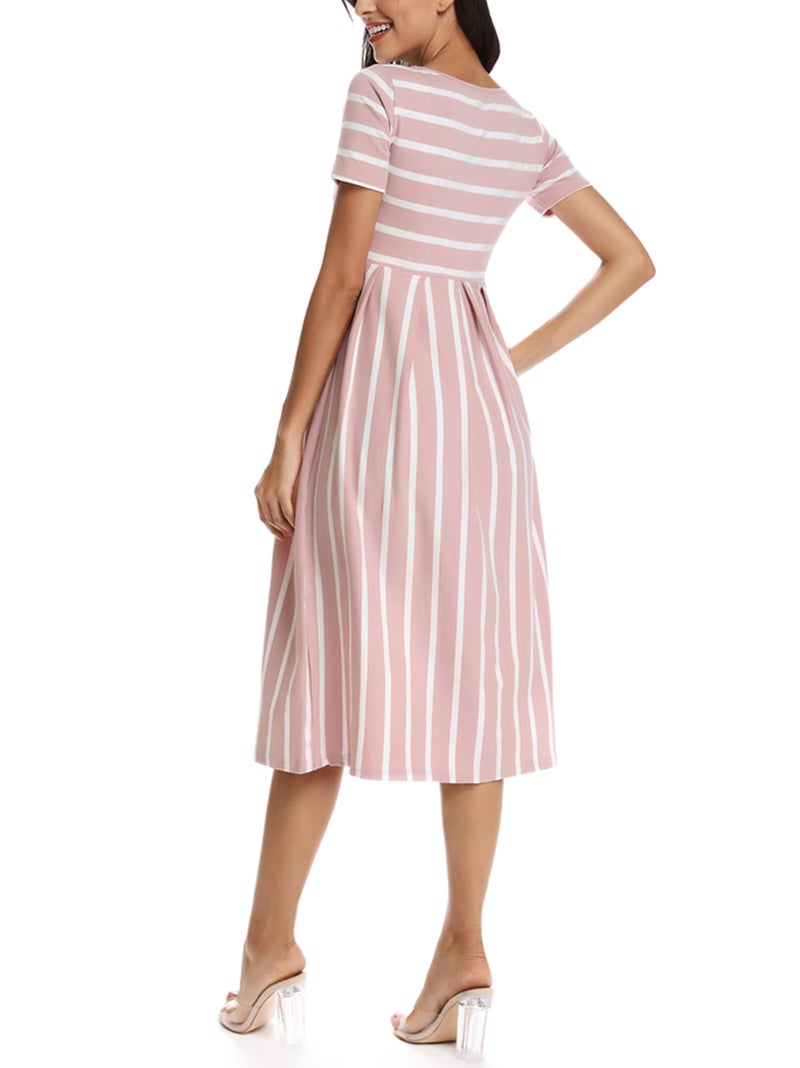 BBHoping Womenâ€™s Casual Striped Maternity Dress Short Knee Length Pregnancy Clothes for Baby Shower - Image 2