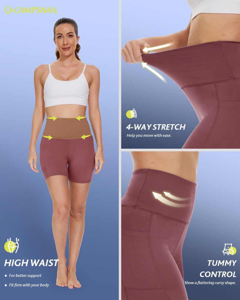 CAMPSNAIL Biker Shorts Women with Pockets - 3"/5"/8" High Waisted Workout Spandex Tummy Control Gym Running Yoga Shorts Dark Pink - Image 5