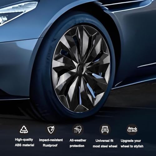 Aiqiying Hubcaps Wheel Cover Replacement R16 Size Hub Cap Universal-Fit Steel Wheel Rim Caps ABS Tire Covers for Most Cars Trucks Sedans SUV -Set of 4（16-inch，Black） - Image 4