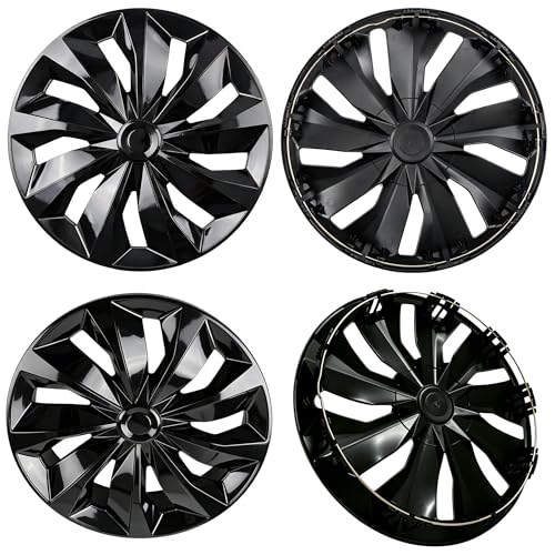 Aiqiying Hubcaps Wheel Cover Replacement R16 Size Hub Cap Universal-Fit Steel Wheel Rim Caps ABS Tire Covers for Most Cars Trucks Sedans SUV -Set of 4（16-inch，Black） - Image 1