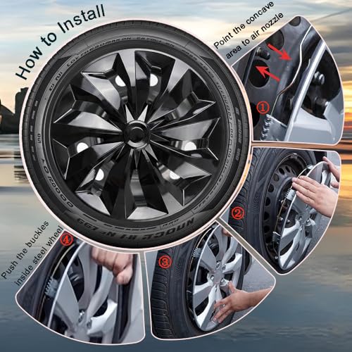 Aiqiying Hubcaps Wheel Cover Replacement R16 Size Hub Cap Universal-Fit Steel Wheel Rim Caps ABS Tire Covers for Most Cars Trucks Sedans SUV -Set of 4（16-inch，Black） - Image 5