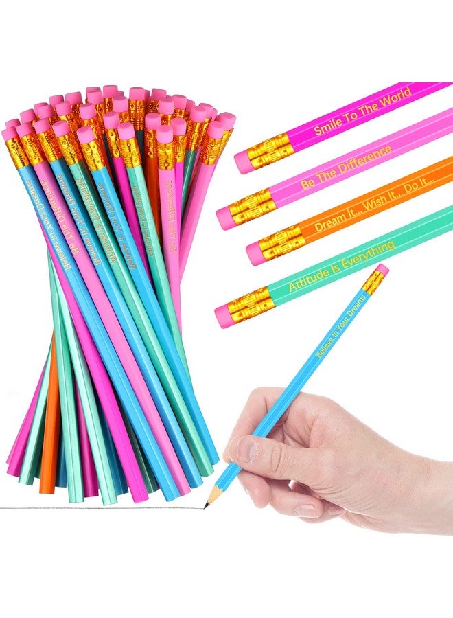 تشينكو 60 قطعة من أقلام الرصاص الملهمة وأقلام الرصاص المخصصة وأقلام الرصاص الخشبية المخصصة وأقلام الرصاص التحفيزية الملونة مع أقوال ملهمة للطلاب والمعلمين والكبار والمدرسة والمكتب، 5 ألوان - Image 1