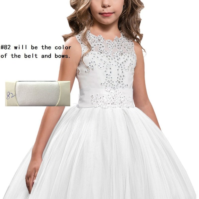 WDE Princess Lilac Long Girls Pageant Dresses Kids Prom Puffy Tulle Ball Gown (White, 8-9) - Image 3