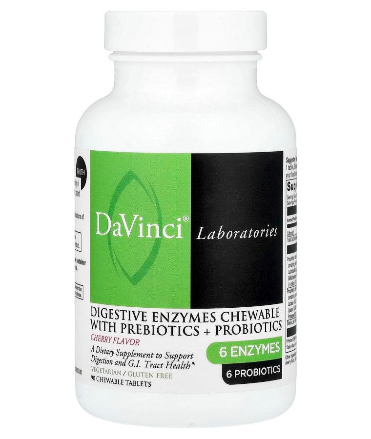 DaVinci Laboratories Digestive Enzymes Chewable With Prebiotics + Probiotics Cherry 90 Chewable Tablets