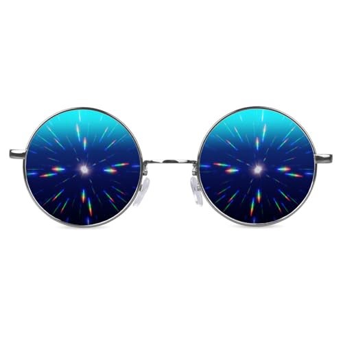 GloFX Blue Mirror Diffraction Glasses | Round Metal Frame with 3D Prism Effect - Image 3