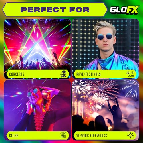 GloFX Blue Mirror Diffraction Glasses | Round Metal Frame with 3D Prism Effect - Image 5