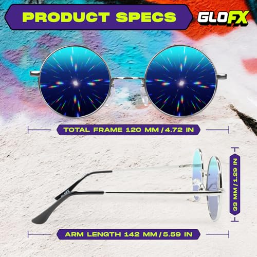GloFX Blue Mirror Diffraction Glasses | Round Metal Frame with 3D Prism Effect - Image 2