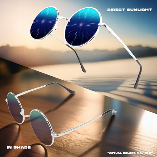 GloFX Blue Mirror Diffraction Glasses | Round Metal Frame with 3D Prism Effect - Image 4