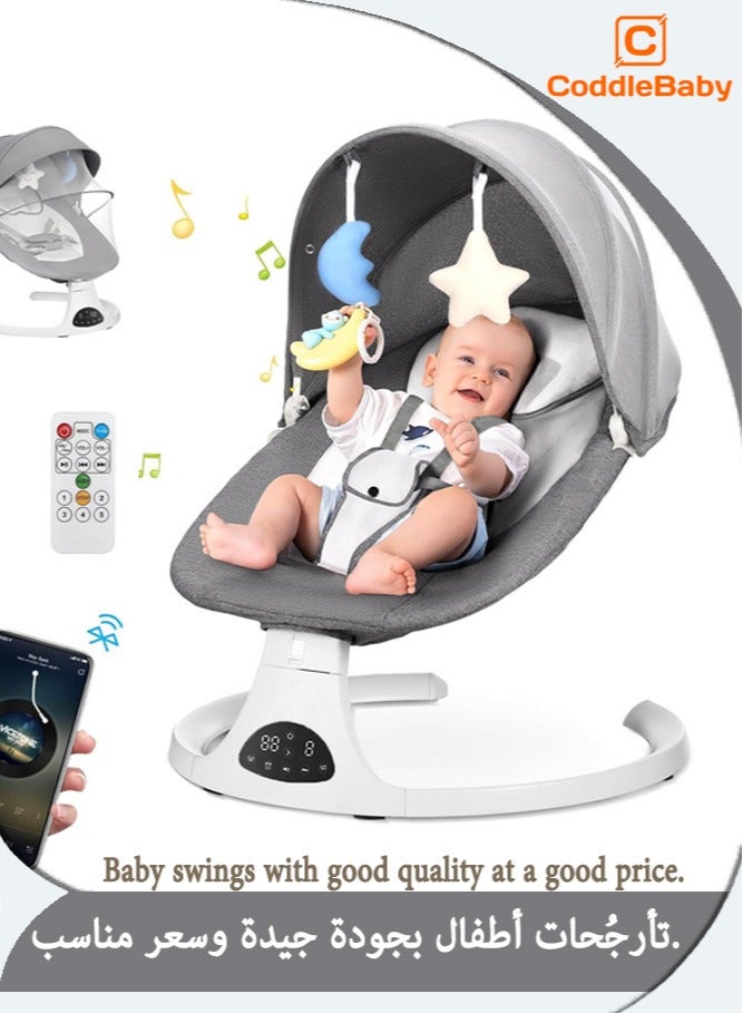 CoddleBaby Baby Swing for Infants – Electric Portable Swing with Bluetooth Music, 5 Speeds, 3 Recline Positions, Remote Control, Washable Seat, 5-Point Harness, for Newborns to 12 Months - Image 1