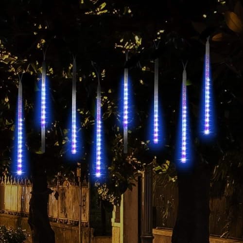 XERGY Meteor Lights 8 Tube 192 LED 12 Inch Waterproof Plug in Falling Rain Fairy String Lights for Diwali Lights for Decoration for Home Holiday Party Patio Outdoor Tree Decorations, Blue - Image 2