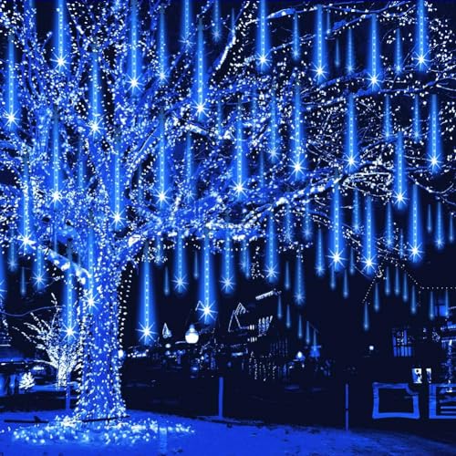 XERGY Meteor Lights 8 Tube 192 LED 12 Inch Waterproof Plug in Falling Rain Fairy String Lights for Diwali Lights for Decoration for Home Holiday Party Patio Outdoor Tree Decorations, Blue - Image 4