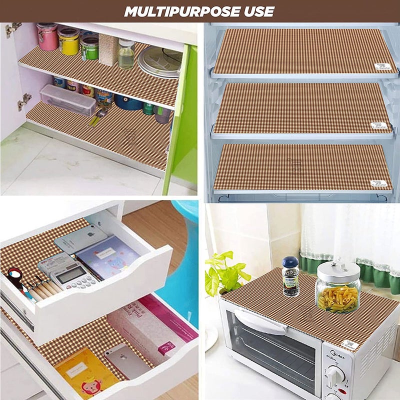 E-Retailer ERetailer Waterproof PVC Refrigerator Drawer MatsMultipurpose MatsFridge Mats Set of 6 Pcs Color Check Brown Size175X115 Inches  - Image 2