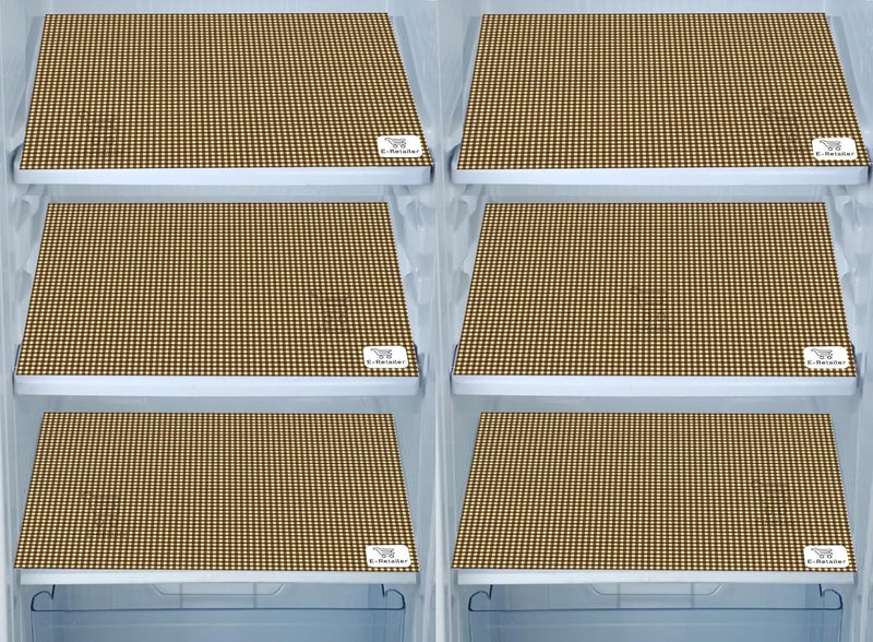 E-Retailer ERetailer Waterproof PVC Refrigerator Drawer MatsMultipurpose MatsFridge Mats Set of 6 Pcs Color Check Brown Size175X115 Inches  - Image 1