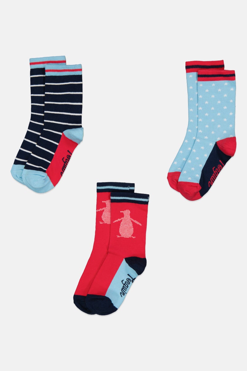 Original Penguin Kids Girl 3 Pairs Graphic Print Socks, Multicolor - Image 3