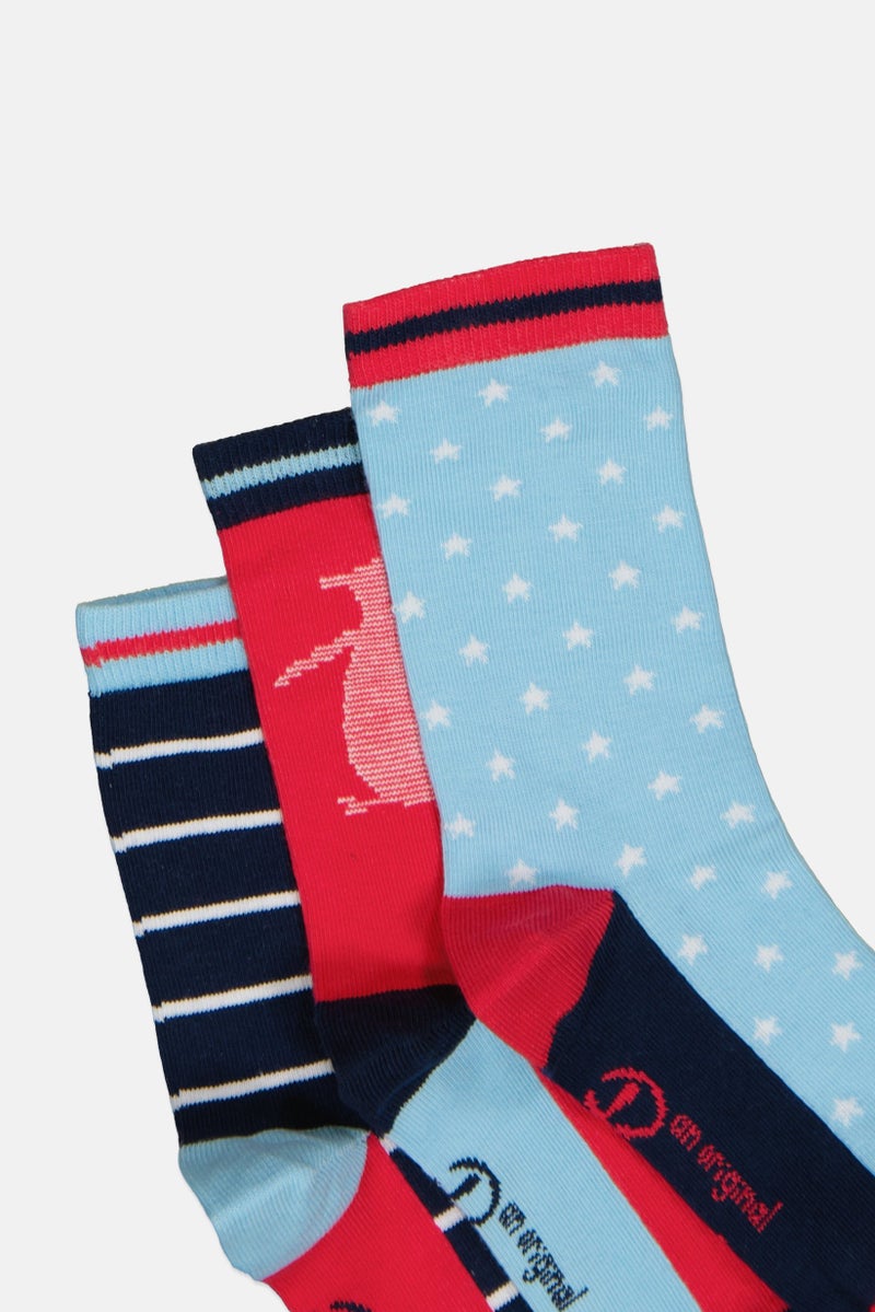 Original Penguin Kids Girl 3 Pairs Graphic Print Socks, Multicolor - Image 2