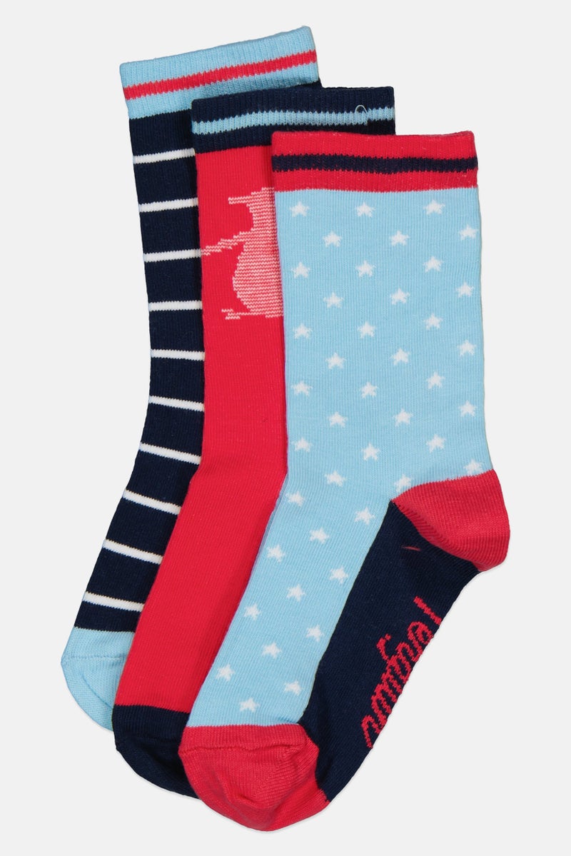 Original Penguin Kids Girl 3 Pairs Graphic Print Socks, Multicolor - Image 1