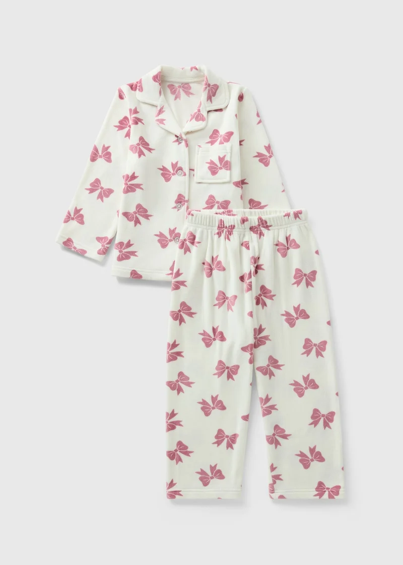 Matalan Girls Bow Button-Up Jersey Pyjama Set