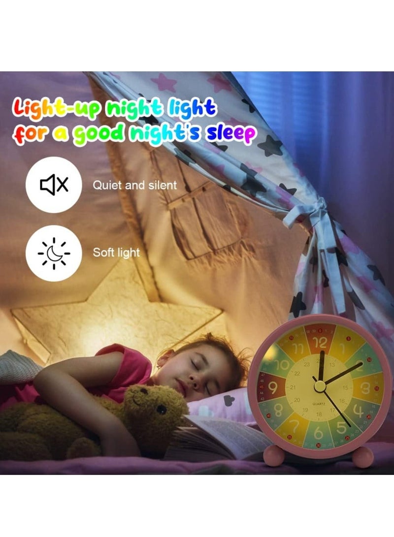 Children's Alarm Clock, Silent Alarm Clocks with Night Light, 3 Inch Cartoon Alarm Clock, Children's Sleep Trainer Clock, Battery Operated Alarm Clock for Children's Bedroom  - Image 2