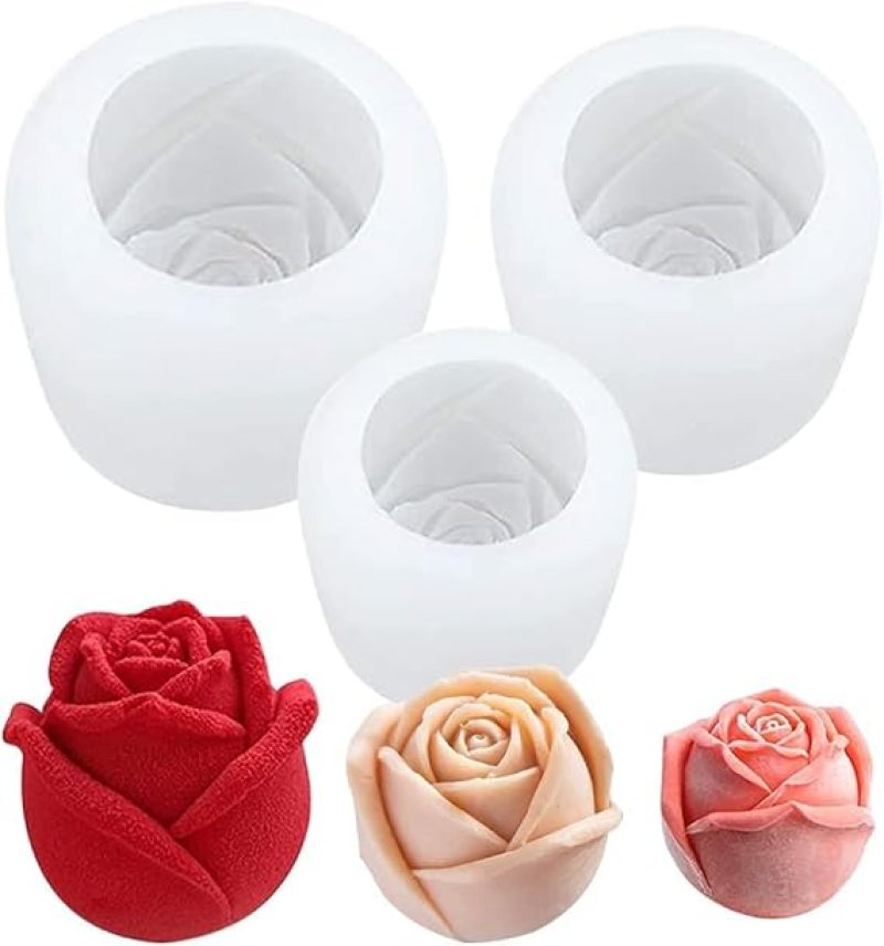 Rose Silicone Molds 3-Piece White Set 32mm 48mm 60mm Food-Safe Durable Silicone - Easy Release Realistic Rose Details for Home Crafters Bakers Valentine's Day Wedding Crafts - Image 1