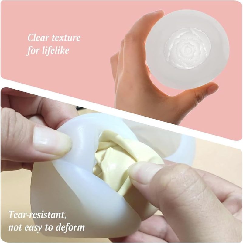 Rose Silicone Molds 3-Piece White Set 32mm 48mm 60mm Food-Safe Durable Silicone - Easy Release Realistic Rose Details for Home Crafters Bakers Valentine's Day Wedding Crafts - Image 4