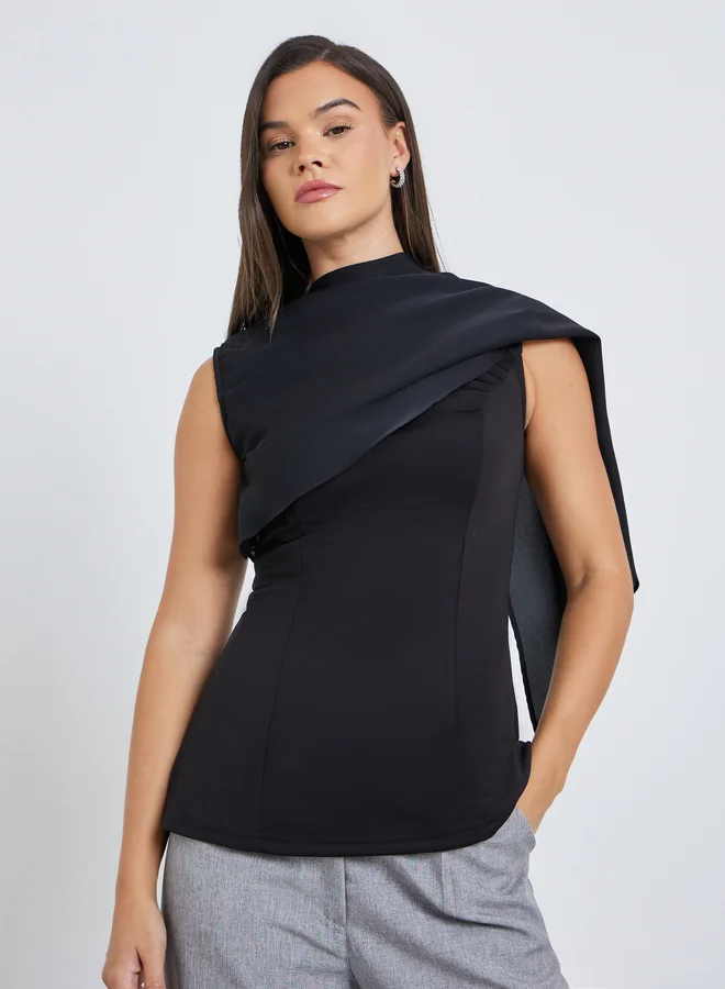 Styli Styli Solid Sleeveless Draped Detail Top