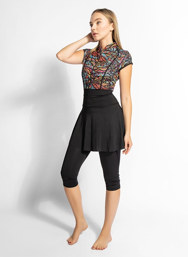 منيرفا سيكرت كوشتي تون - عبوة من  قطع بدلة سباحة تانكيني قطعة واحدة لكامل الجسم مع تنورة شاطئ وسروال - Image 2