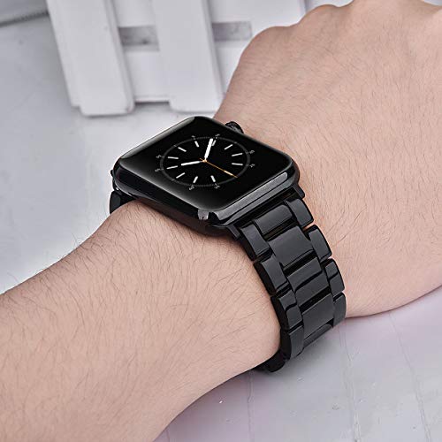 V-MORO Resin Strap Compatible with Apple Watch Band Series 11/10/9/8/7 46mm 45mm 44mm 42mm,Men Women Fashion Lightweight Black Wristband Replacement for iWatch Series 6/5/4/3/2/1/SE - Image 3
